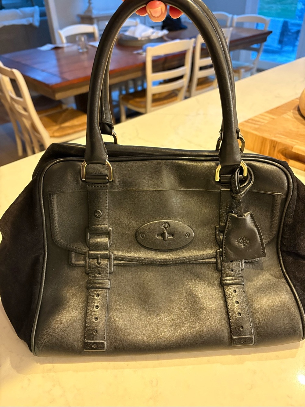 EUC Authentic Mulberry Black Leather Satchel Handbag - Classic Top-Handle Style